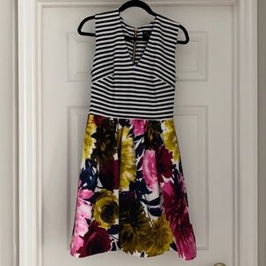 Just Taylor black and white stripe and floral dress.